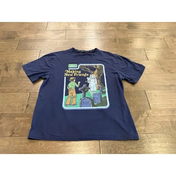 ROMWE Mens Navy Social Skills Making New Friends Graphic T-Shirt Size M MEDIUM - Picture 2 of 8